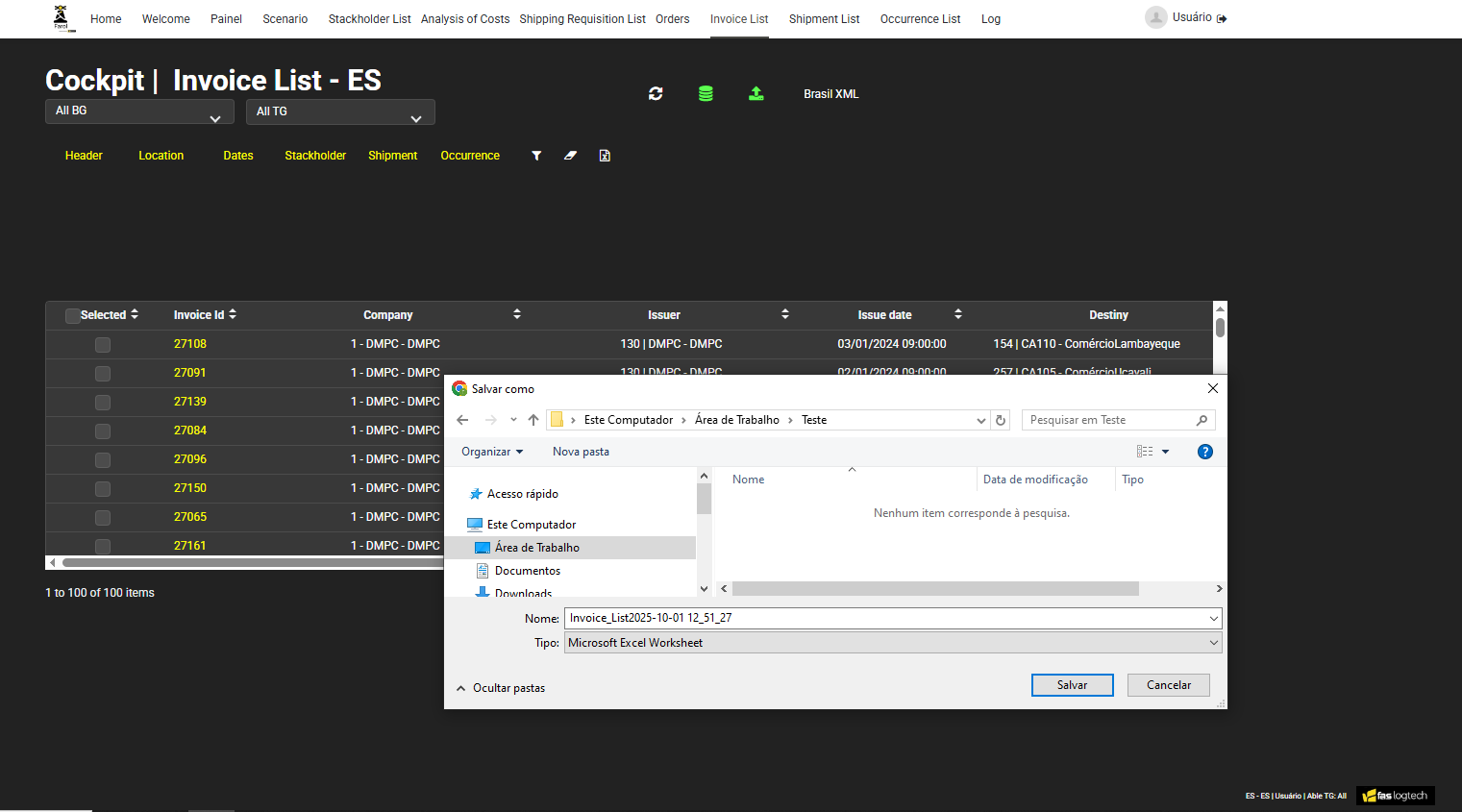 Exportação de Dados